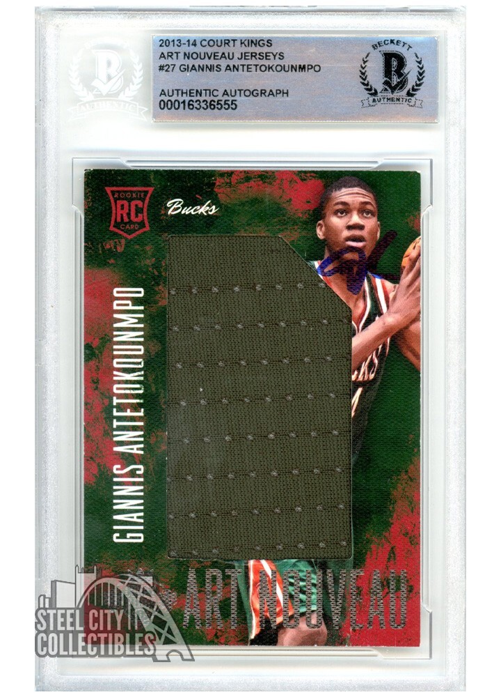 Giannis Antetokounmpo #27 Basketball Cards 2013 Panini Court Kings Art Nouveau Jerseys trading card — raw and PSA graded price guide
