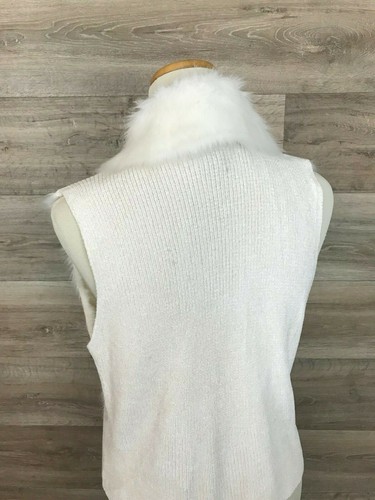 Lisa International Women's White/ Ivory Suede Faux Fur vest SZ PETITE LONG PL - Picture 7 of 11