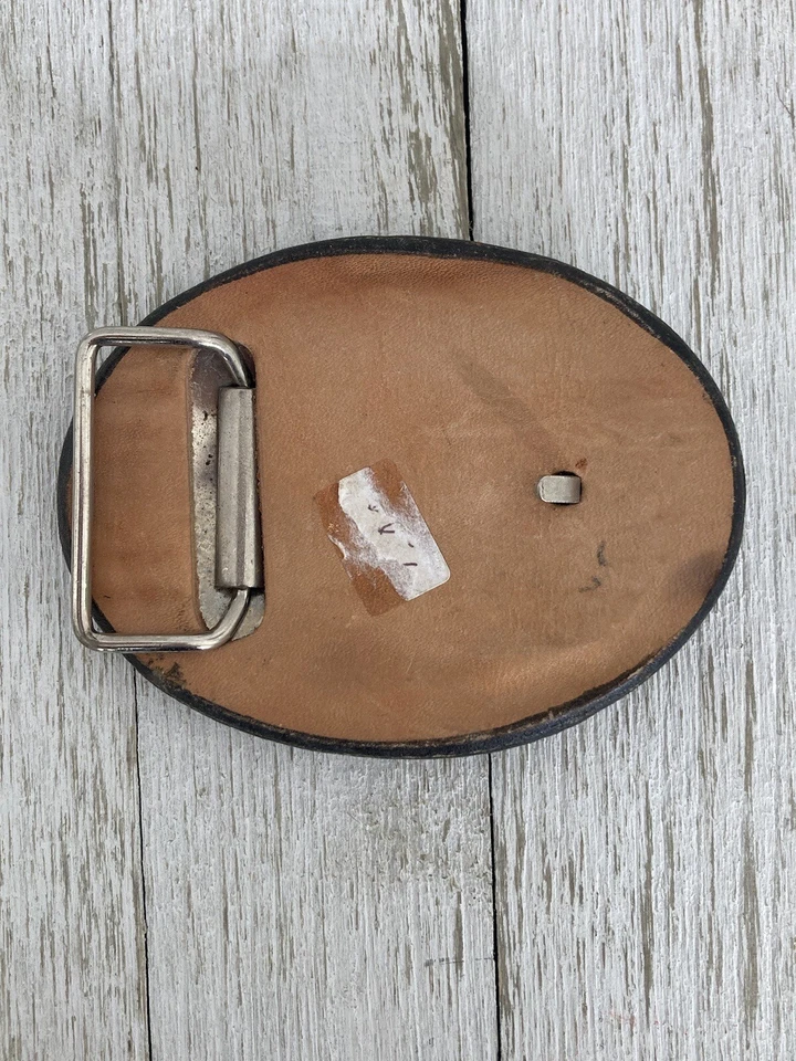 ¡HALLAZGO DE PROPIEDAD! Hebilla de cinturón occidental vintage de cuero negro cosida en blanco Foto 3 de 3