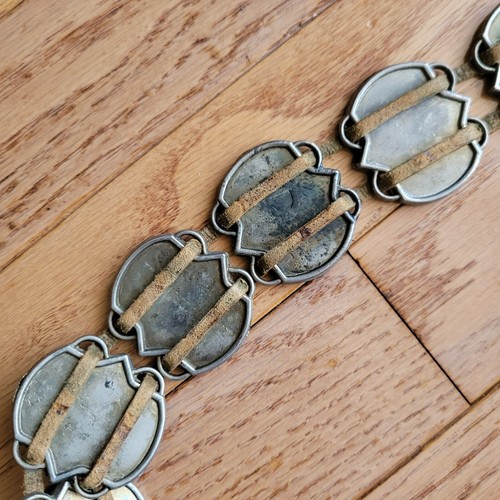 Vintage Concho Leather Belt Silver Medallion Western Navajo Style 34" - Foto 8 di 12