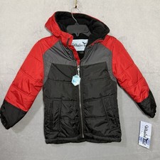 Whales Tail Hooded Puffer Jacket Boys Size 7 Black Red Fleece Lined New Defect