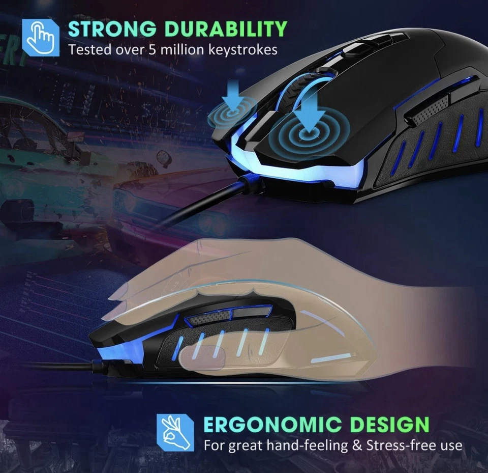 Gaming Mouse Wired, Breathing RGB LED Adjustable 7200DPI - A0064 - Image 2 of 4