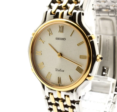 Vintage '99 [N MINT] Seiko Dolce 5E30-6A00 Silver Gold Men's 36mm Qz Watch JAPAN