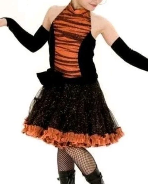 Princesa Paraíso Tutú Bruja Disfraz Niñas M 10 Naranja Negro Terciopelo Vestido Volantes Foto 4 de 4