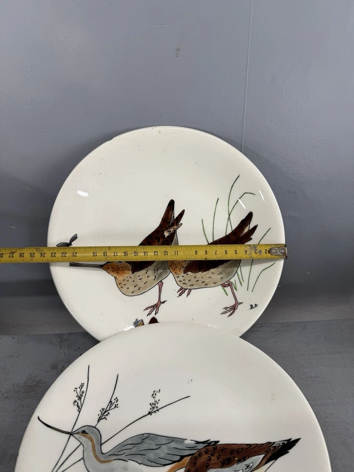 Paire assiette faience Gien décor d'oiseaux Signé BB Gibier chasse - Photo 3/4