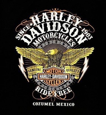 Harley Davidson Motorcycles Ride Free Cozumel Mexico Cotton Shirt Mens XL Black