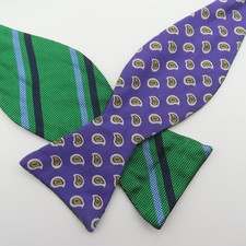 Brooks Brothers Bow Tie Silk Purple Yellow Green Paisley 2.25" Wide USA Double