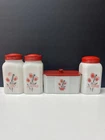 McKee Tulip Milk Glass Salt Pepper Flour Shakers & Grease Jar W/lids VTG 1940’s