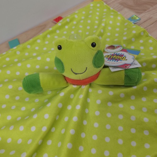 Taggies Green Frog Security Blanket Lovey Polka Dots Rattle Satin Back 2012 New - Picture 2 of 11