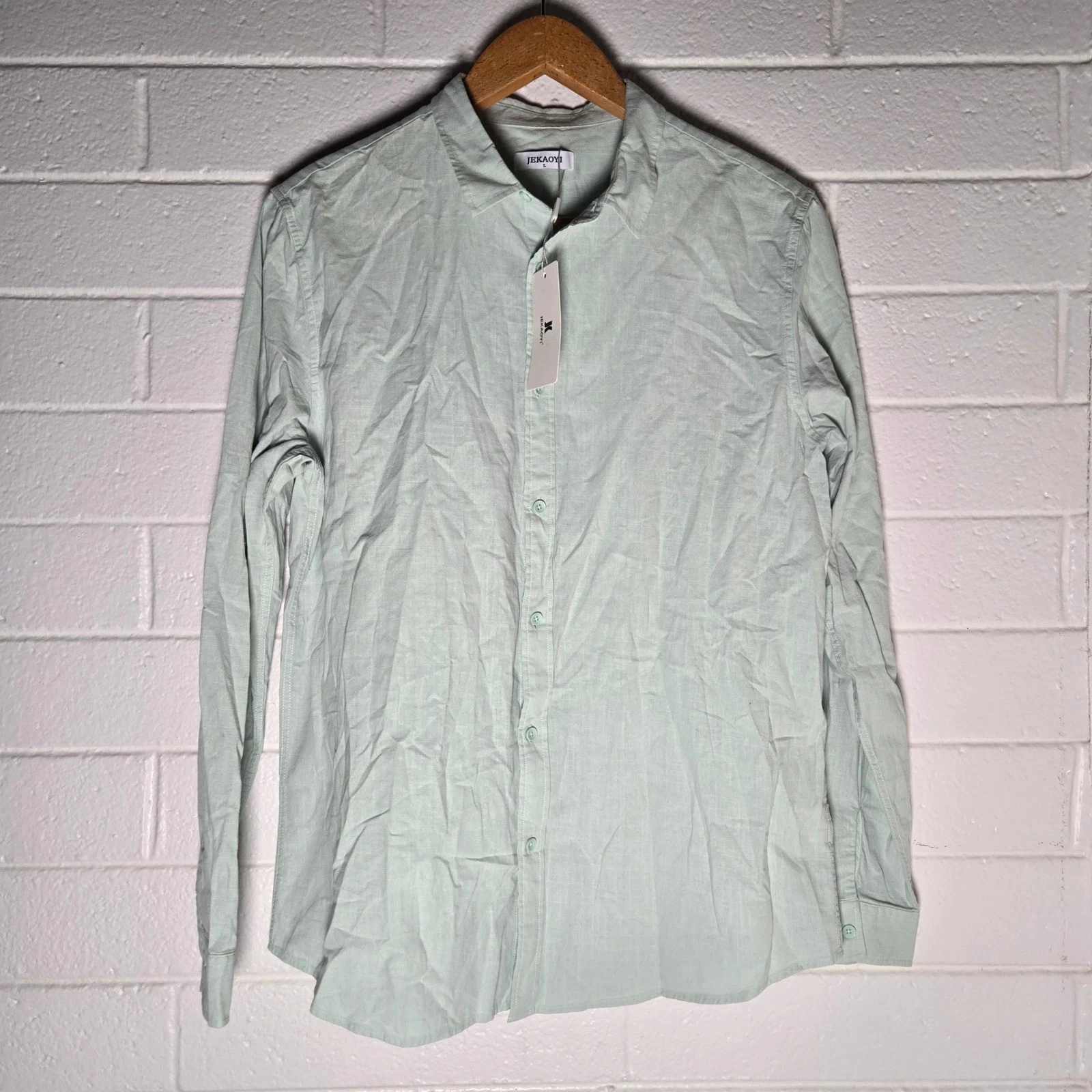 Linen Cotton Blend Button Shirt Mens Large Casual Resort Beachy Wedding Mint