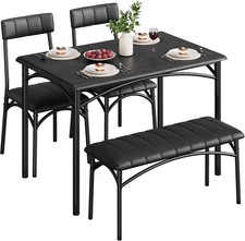 4 Seater Dining Table Set with 2 Upholstered Chairs & Bench Kitchen Space Saving