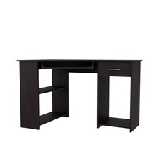 Corner Desk with Drawer and Shelving Unit Modern Work Surface for Home Office