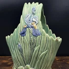 Weller Ardsley Iris Basket Vase - 615‑12" – Matte Green & Purple – 1920s - Read