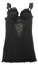 Victoria  s Secret Nightie L Black The Lacie Hearts Lace Chemise Stretch Sheer