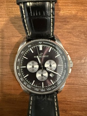 Pierre Petit Black Chronograph With Date Window At 4:30 Tachymeter 10ATM