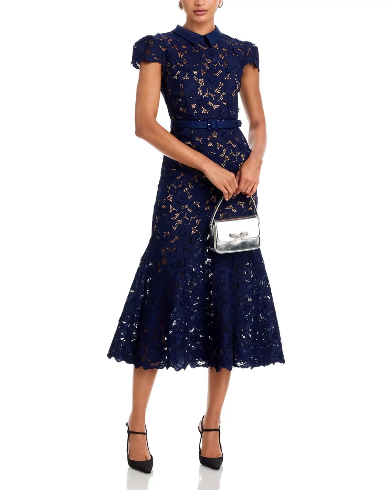 Self- portrait Women's Guipure Lace Midi Dress color Navy