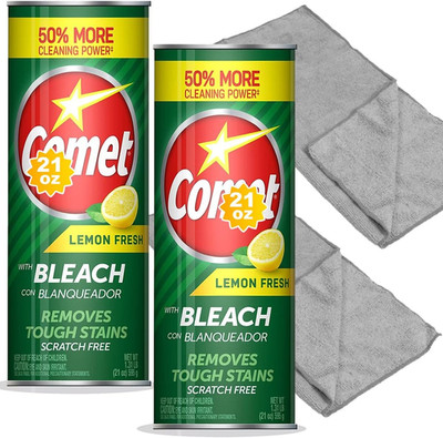 Cleaning Bundle: Comet Lemon Fresh Powder Cleanser with Bleach, 21 oz Bottles, 2