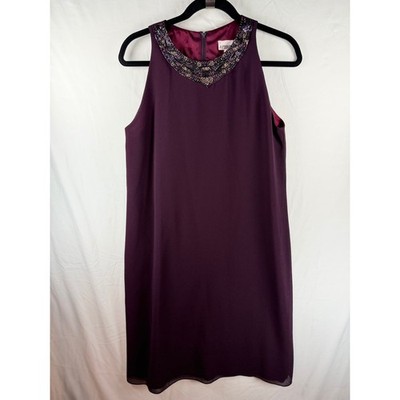 After Dark Purple Beaded Neckline Sleeveless Shift Vintage Dress Womens Size 6