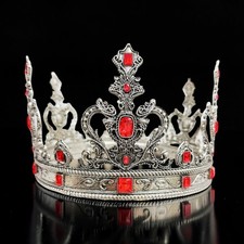 Silver king crown, red stone crown, wedding crown, renaissance medieval crown