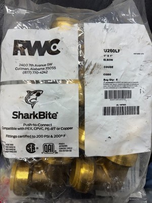 SharkBite U260LF 1'' x 1'' Brass Push-to-Connect Elbow Lot of 6