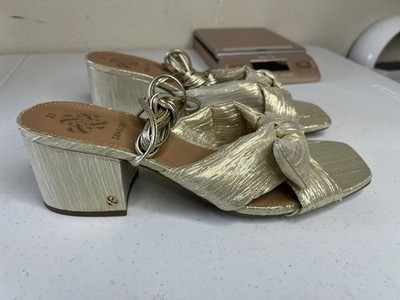 SAM & LIBBY KLARA ANKLE WRAP GOLDLEAF BOW SANDAL CHUNKY HEEL 11 WEDDING FORMAL