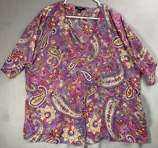Chaps Women’s 1X Purple Paisley Sheer Tunic Blouse 3/4 Sleeve Boho Top