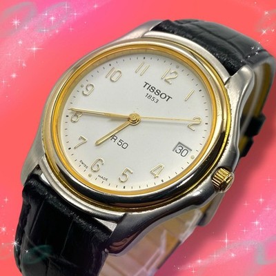 Tissot J176 276K Quarzuhr weißes Zifferblatt schwarzes Lederband Armband 19 cm