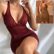 Sexy Deep V-neck Backless Suspender Dress Fashion Slim Hip Backless Short