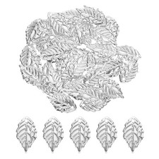 100Pcs Silver Leaf Ornaments Pendant Metal Leaf Crafts for DIY Necklace