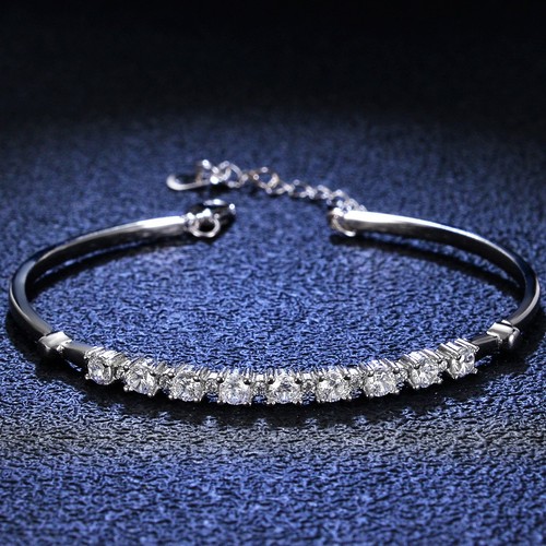 3mm D Color Round Moissanite Bangle Bracelet 925 Sterling Silver Pass Tester GRA - Picture 8 of 14