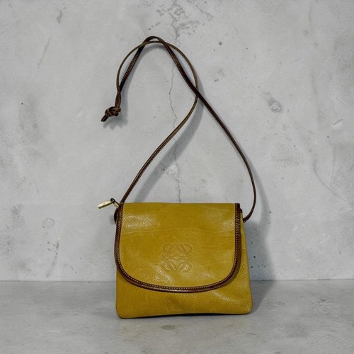 LOEWE Anagram Leather Crossbody Bag Vintage Brown Compact Shoulder Purse