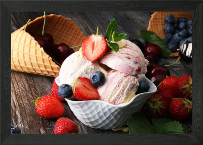 Eiscreme Obst Melba Gerahmtes Wandbild Poster Leinwanddruck Bild