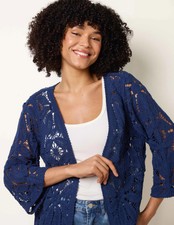 Blue Vanilla Womens Crochet Tie Front Cardigan