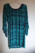 Naif Off Shoulder Turquoise & Black Paisley Dress With Flared Sleeves Size L
