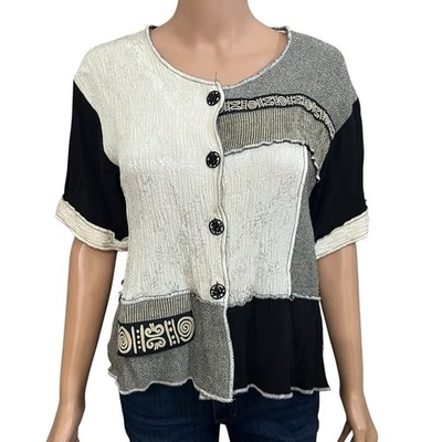 Spencer Alexis Patchwork Blouse Small Button Down Lagenlook Art To Wear Asian