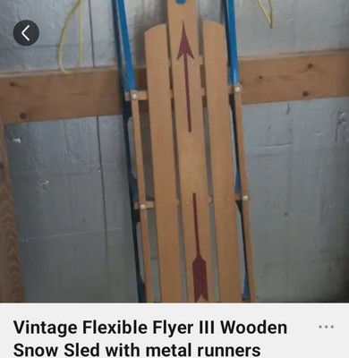 Flexible Flyer III Vintage Wooden Snow Sled Blue Frame Metal Runners
