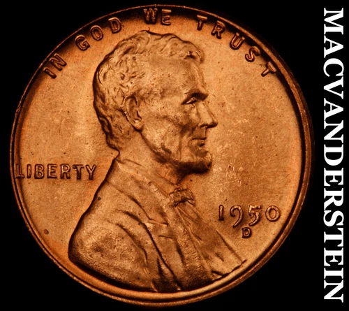 1950-D Lincoln Wheat Cent- Red- Choice Gem Brilliant Uncirculated Luster #J4050