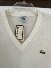 Izod Lacoste…Vintage Cream V-Neck Orlon/Acrylic Sweater…Sz L…Made in USA… NWT