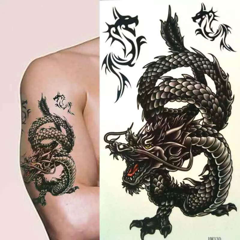 Big Dragon Temporary Tattoo Blackwork Dragon Tattoo Removable 