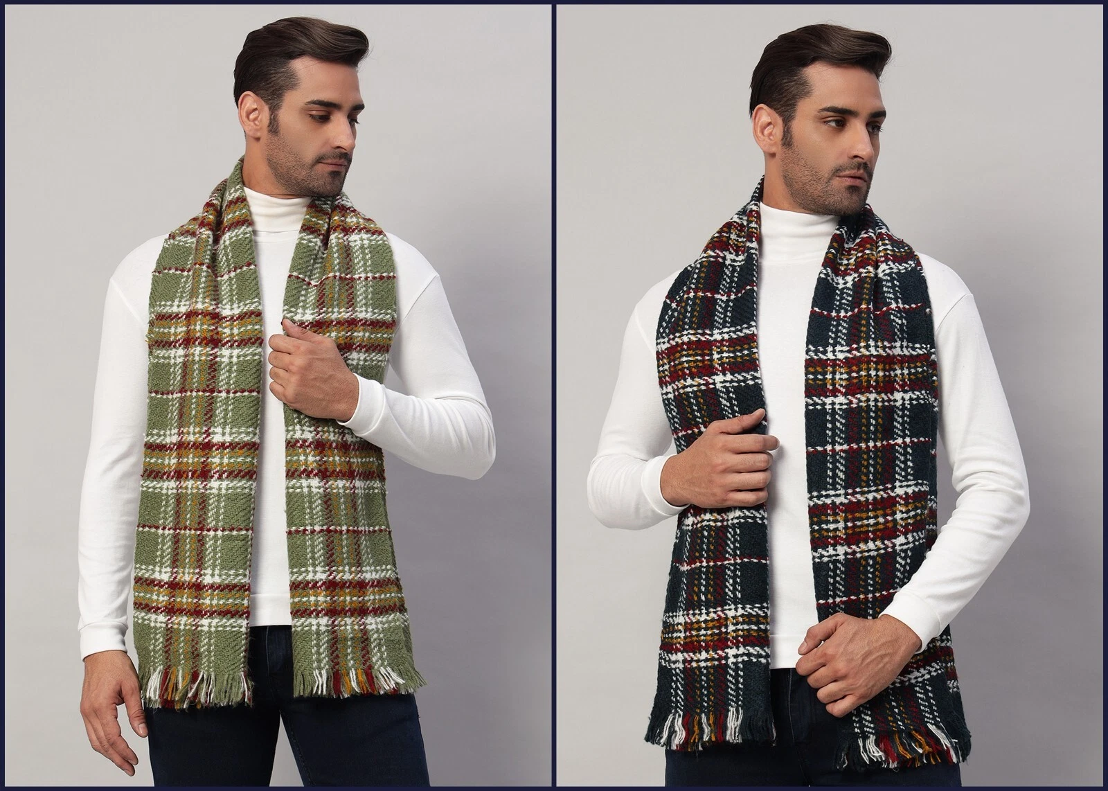 Men Winter Cashmere Wool Wrap Checked Scarf Indian Made Scarves wrap windproof