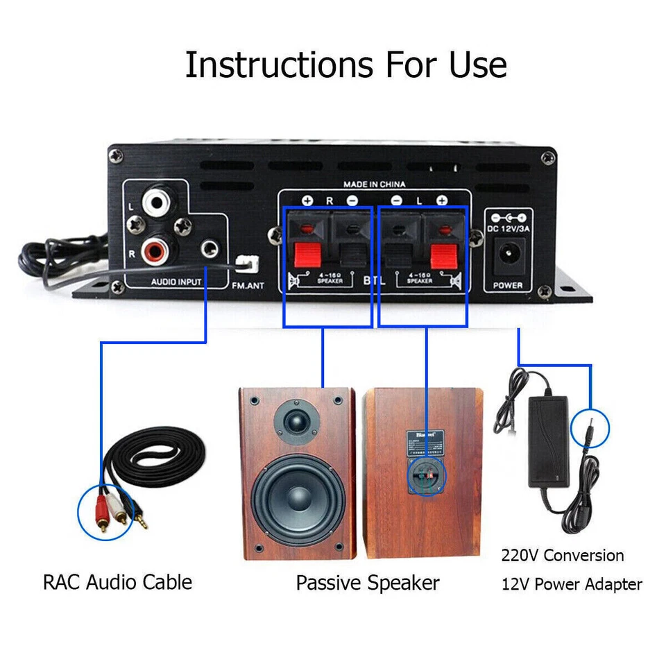 800W bluetooth Mini Verstärker HiFi Power Audio Stereo Bass AMP USB MP3 FM Auto - Bild 4 von 4