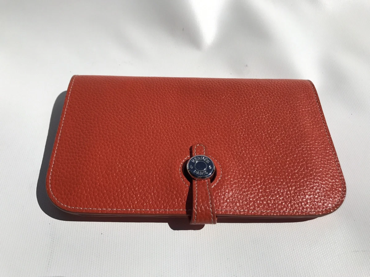 Hermes Orange Poppy Leather Wallet Dogon Duo Coin Change Purse Made In  France