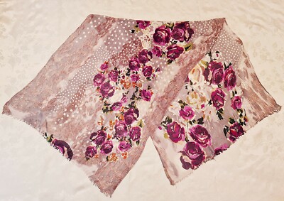 GERMANY VINTAGE AUTHENTIC CODELLO ROSES DOTS COTTON BLEND LONG FRINGE SCARF