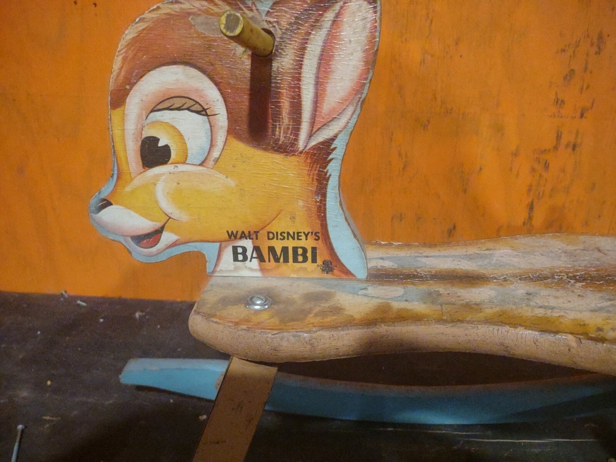 Walt Disney's Bambi 1940s Wood And Metal Rocking Horse Gong Bell