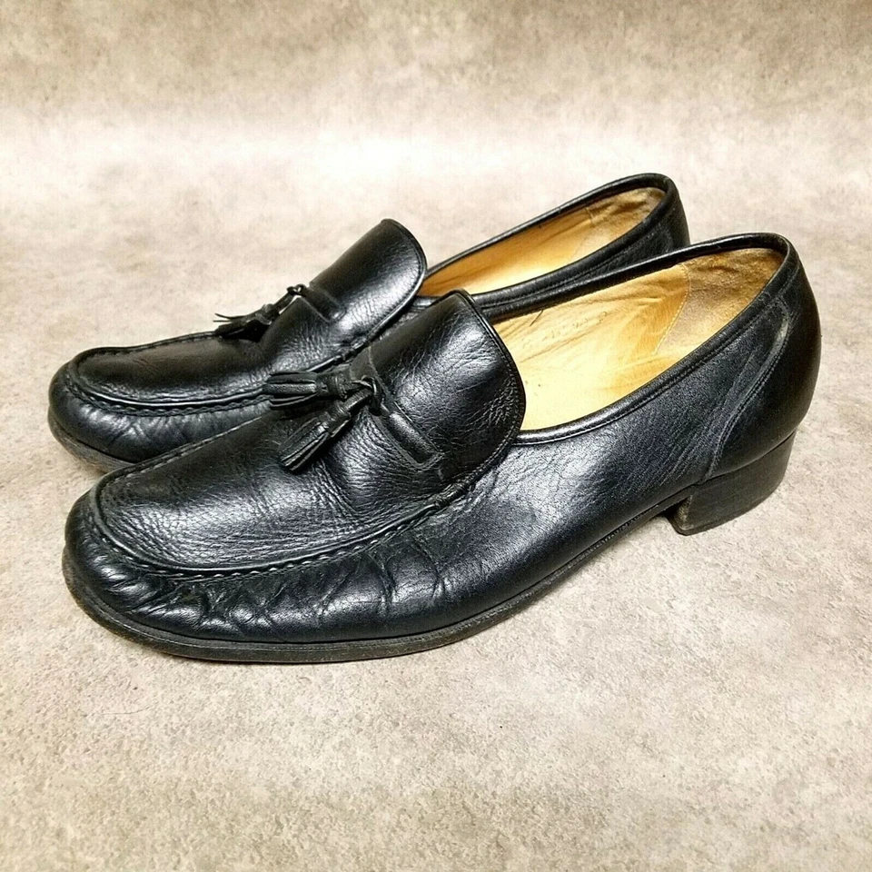 Zapatos de vestir mocasines Regal para hombre 856 R28 talla 10 D de cuero negro sin cordones con borlas Foto 3 de 4