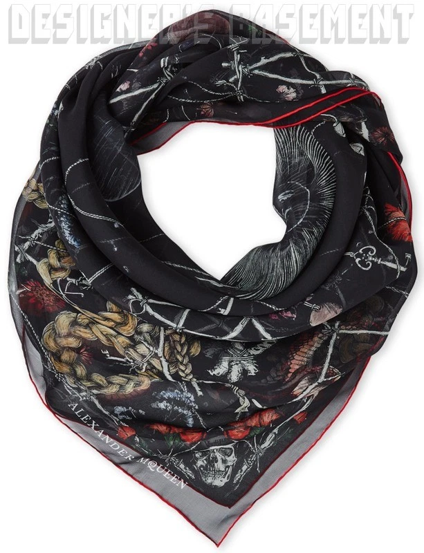 ALEXANDER MCQUEEN Negro Luna Sol Llaves TRAMPA DEL DIABLO Seda Gasa 52" Bufanda Nueva con Etiquetas Auténtica Foto 4 de 4