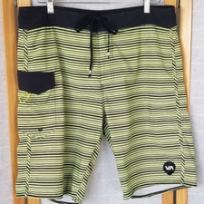 RVCA Board Shorts Swim Trunks Green Black Cargo Pocket Medium Bathing Suit