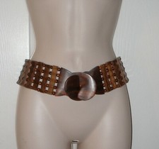 Vintage Wood Wide Waist Belt Beaded Wood Buckle Belt Fits 30" to 31" Waist New