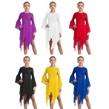 Kids Girls Dresses Salsa Dress Tunic Leotard Chacha Worship Ballet Round Neck