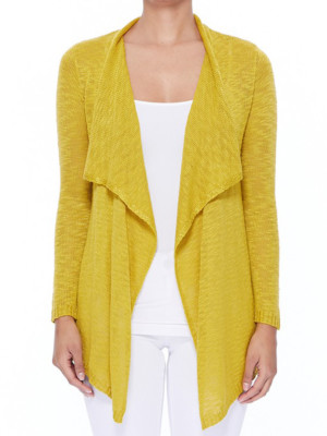 YEMAK Women's Long Sleeve Sheer Slub Open Front Casual Cardigan Sweater MK8080